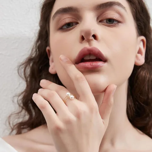 Vista 3 de Anillos abiertos minimalistas ajustables de joyería con cristal y perla para mujer, madre, regalo