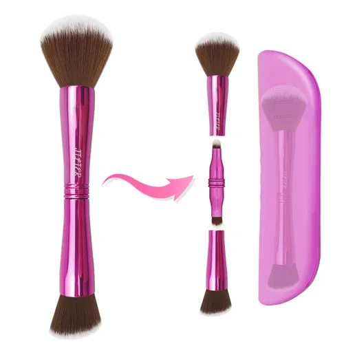 Vista 8 de Jilier Brochas de Maquillaje de Viaje con Estuche, Juego de Brochas de Maquillaje 4 en 1, Brocha para Polvo, Brocha para Base/Rubor, Brocha