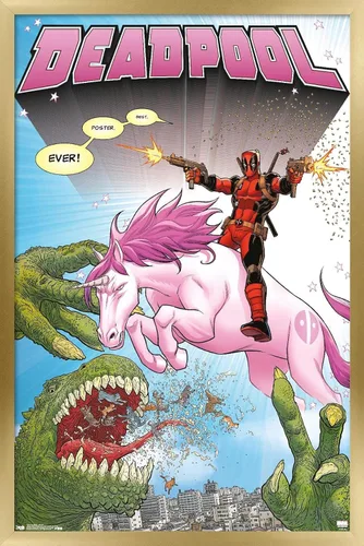 Vista 16 de Trends International Marvel Comics Deadpool - Póster de pared de unicornio, 22.4 pulgadas de largo x 14.7 pulgadas, versión enmarcada de madera
