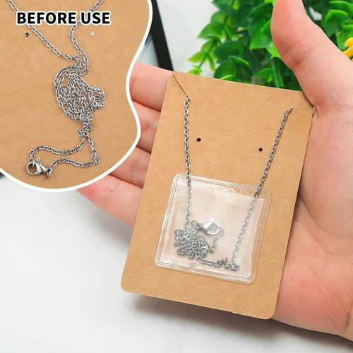 Vista 7 de Sureio 240 piezas de bolsa adhesiva para collar y tarjetas de exhibición de collares, embalaje de aretes, bolsa de embalaje de joyería de plástico