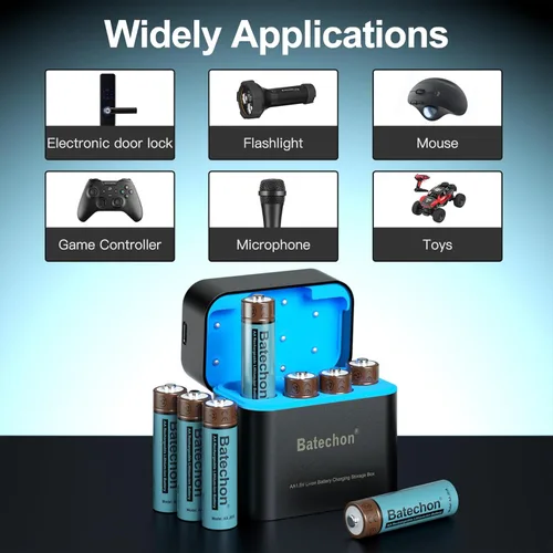 Vista 8 de Batería recargable de litio AA con cargador, paquete de 8 baterías AA de litio recargables, baja autodescarga y larga duración de hasta 2000+
