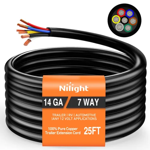 Vista 17 de Nilight 50049R - Cable de remolque de 7 vías de 8 pies de alta resistencia con enchufe de 7 entradas alineadas para camión, camper, hoja moldeada