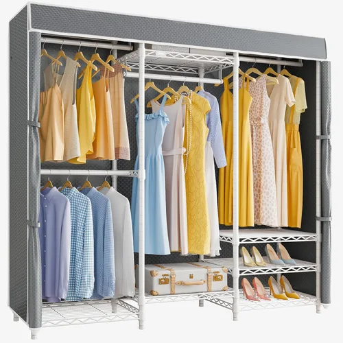 Vista 16 de VIPEK V5C Plus - Perchero de ropa portátil cubierto, armario portátil, perchero resistente con estantes ajustables, perchero de metal negro