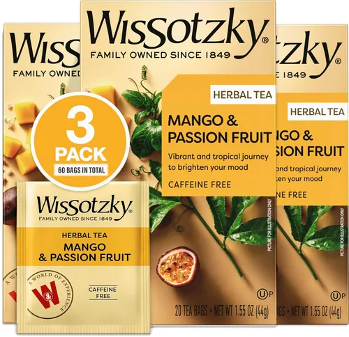 Vista 8 de Wissotzky - Té de mango y fruta de la pasión (20 bolsas de té), sin cafeína, fabricado con hojas de té de frutas y hierbas de primera calidad