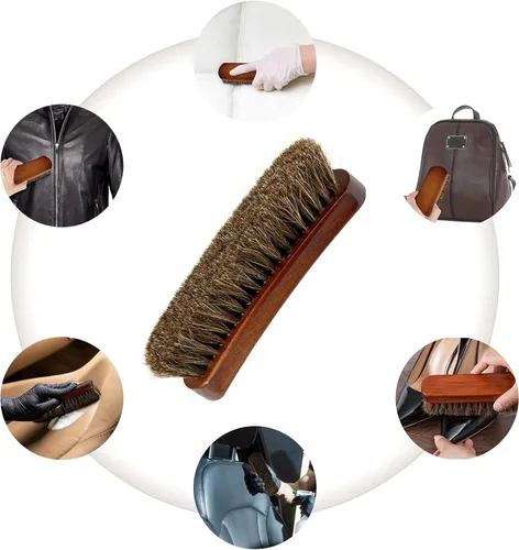 Vista 6 de 2 cepillos de pelo de caballo, cepillo de brillo de zapatos de caballo alemán, juego de cepillos de detalles, cepillo de limpieza de gamuza