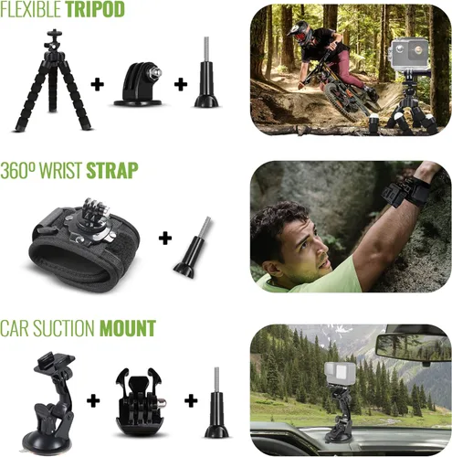 Vista 3 de DigiNerds Kit de accesorios para cámara de acción 50 en 1: compatible con GoPro Hero 13 a 7, Max, Fusion, Insta360, DJI Osmo, AKASO y más