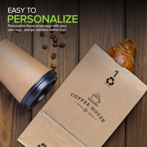 Vista 4 de Stock Your Home Bolsas de papel kraft pequeñas de papel marrón de 1 libra (250 unidades) bolsa de tamaño mini para empacar alimentos para desayuno