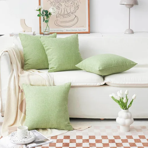 Vista 3 de Home Brilliant Fundas de almohada verdes de arpillera con textura de lino sólido salvia europea funda de cojín para banco, 24 x 24 pulgadas