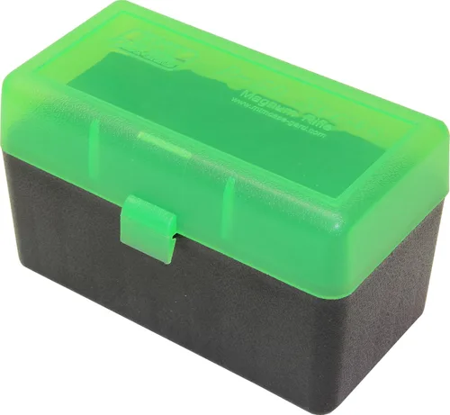 Vista 7 de MTM Caja de munición para rifle de 50 cartuchos con tapa abatible Large Mag (Azul transparente)