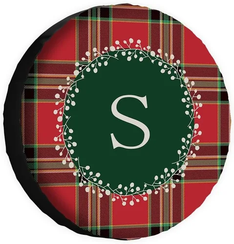 Vista 11 de Buffalo Check Plaid Initial Spare Tire Cover Monogram Letter A Wheel Protectors Covers Water Dust Proof 14 Inch Wheel Covers Universal for Trailer