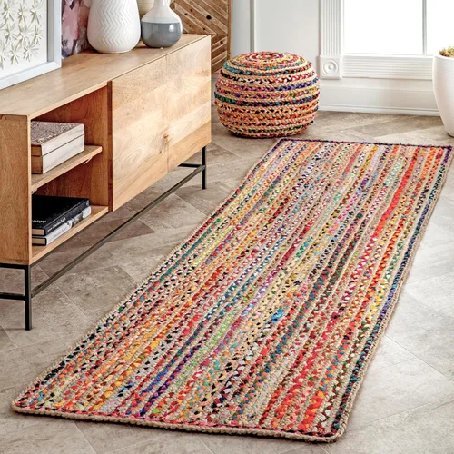 Vista 12 de nuLOOM Tammara - Alfombra bohemia trenzada a mano, algodón, hecha a mano, ecológica, colorida, roja, azul, rosa, amarillo