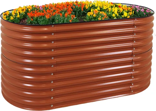 Vista 10 de Sunnydaze Cama de jardín elevada ovalada de 79 pulgadas, kit de maceta apilable de acero para flores con borde de goma, color plateado