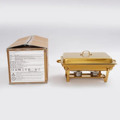 Vista 9 de Platos para bufé, 4 unidades, 6.5 cuartos de galón, juego de platos cuadrados de acero inoxidable dorado de 6.5 cuartos de galón, servidores de bufé