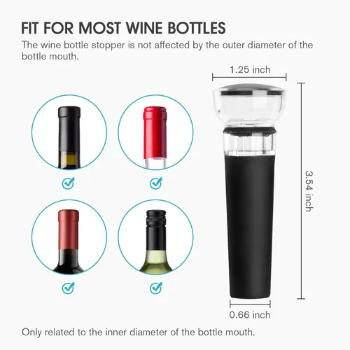 Vista 3 de mafiti Juego de 4 tapones de vino, tapón para botella de vino con bomba de ahorro de vino integrada al vacío, tapas de silicona aptas