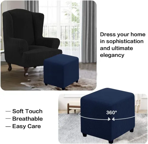 Vista 5 de Fundas otomanas, fundas cuadradas de tela jacquard para reposapiés, fundas protectoras para taburetes de almacenamiento, fundas otomanas elásticas