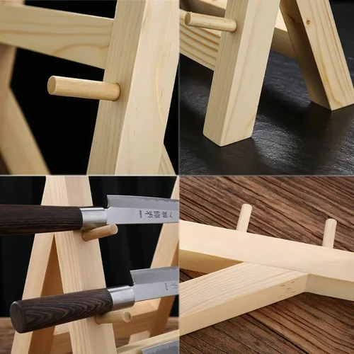 Vista 5 de Soporte de madera para cuchillos oscilante, estante de madera, cuchillo de sauce, herramienta de chef de sushi, bayoneta japonesa, soporte