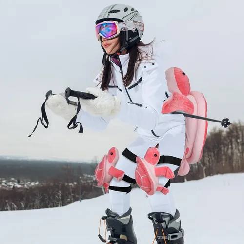 Vista 3 de Junkin 3 piezas de almohadillas para nalgas de tortuga para snowboard, juego de equipo de protección para esquí, protectores de cadera 3D lindos