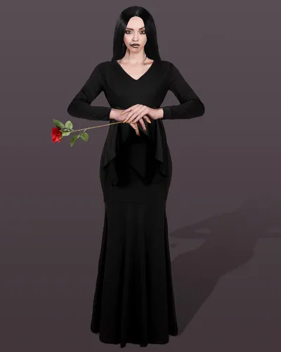 Vista 5 de 3 piezas de disfraces de Halloween para mujer, vestido vintage de bruja gótica de manga larga, maxi recto, negro, rosa
