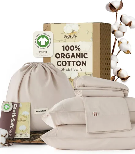 Vista 11 de Bedsure Sábanas 100% GOTS de algodón orgánico, juego de ropa de cama tamaño King con certificado de comercio justo, ecológicas, suaves, con bolsillo