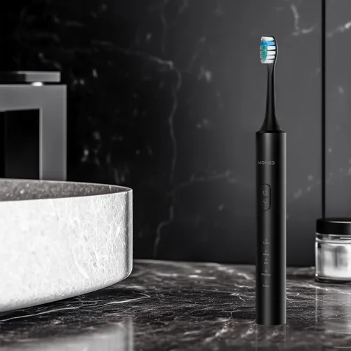 Vista 8 de Cepillo de dientes eléctrico Sonic para adultos, 5 modos de potencia, recargable, negro, cepillo de dientes eléctrico con 8 cabezales de cepillo