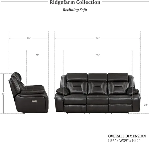 Vista 3 de Lexicon Sofá reclinable, reclinables de pared, asiento de cine en casa, reclinable doble eléctrico, sofás para sala de estar, muebles de caravana