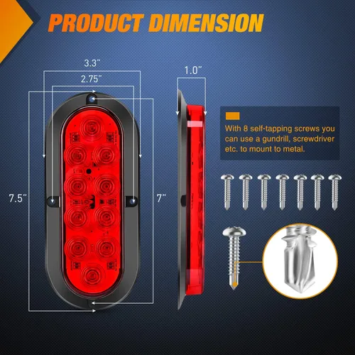 Vista 2 de Nilight Luz trasera LED ovalada roja de 6 pulgadas, 4 unidades, 10 LED, impermeable, parada, freno, giro, montaje en superficie, luces