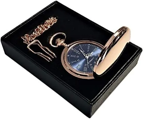 1 reloj de bolsillo personalizado, regalo grabado de estilo vintage. Caja incluida, cadena de acero inoxidable y grabado incluidos, padrinos de Oro