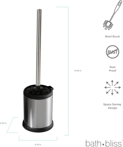 Vista 8 de Bath Bliss Escobilla de inodoro y soporte Tapa con cierre automático Cabezal de 360 grados Limpieza de baño Tamaño compacto Almacenamiento