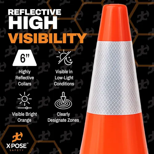 Vista 7 de Xpose Safety Conos de tráfico naranjas de 18 pulgadas, resistentes, 3 libras con collar de 6 pulgadas, 1 paquete de conos de seguridad de plástico
