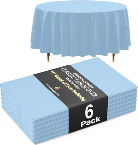Vista 44 de Exquisite 66% Thicker Premium Aqua Round Tablecloth 0.5 Mil 6 Pack Plastic Table Cloth Disposable 84 Inch Round Plastic Tablecloth Won't Tear Easily