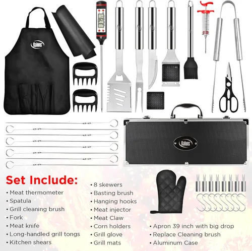 Vista 7 de Kaluns - Juego de accesorios para barbacoa, juego completo de parrilla, regalos para papá para Navidad, 40 piezas de accesorios premium
