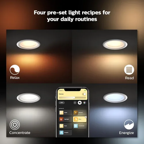 Vista 6 de Philips Hue Focos empotrables LED inteligentes de 4 pulgadas, cambio de color, 6 paquetes, 850 lm, control con la aplicación Hue, compatible