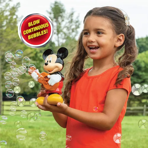 Vista 3 de Little Kids Disney Mickey Mouse - Máquina sopladora de burbujas de acción, incluye solución de burbujas, multicolor
