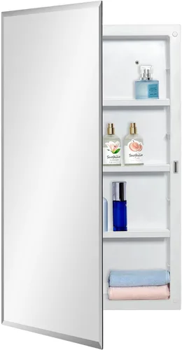 Vista 18 de IDYLLOR Armario de plástico negro para espejo de medicina con borde biselado, 16 x 20 pulgadas, montaje en superficie y empotrado