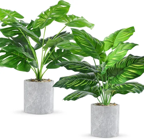 2 plantas artificiales medianas de 16 pulgadas en macetas, plantas artificiales de interior para el hogar, oficina, dormitorio, escritorio, cocina,