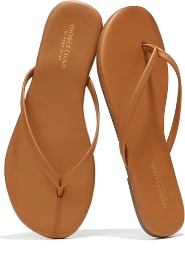 Vista 19 de Project Cloud - Sandalias para mujer planas de espuma viscoelástica, ligeras de cuero vegano, sandalias esenciales de verano para la playa