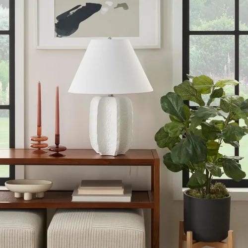 Vista 4 de Nourison Home Lámpara de mesa de yeso de cerámica texturizada blanca de 25 pulgadas para dormitorio, sala de estar, consola, mesa auxiliar