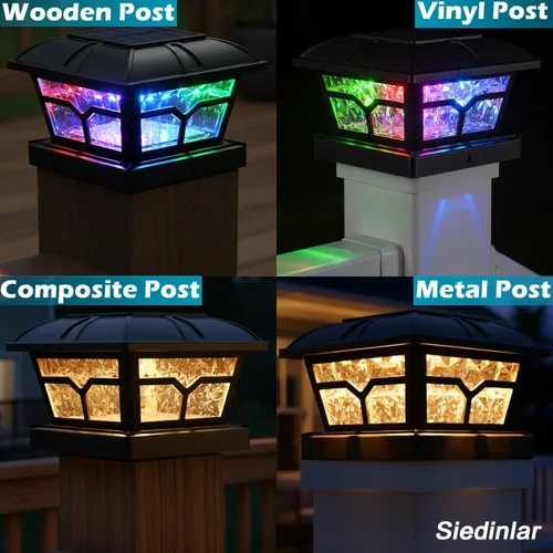 Vista 38 de Siedinlar Luces solares para postes al aire libre, 2 modos de color, 8 LED para postes de 4 x 4, 5 x 5, 6 x 6, decoración de patio, blanco cálido