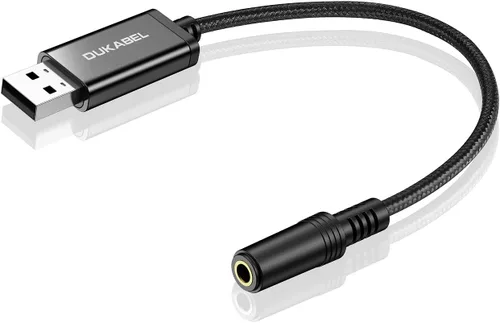 Vista 9 de DUKABEL Adaptador de auriculares USB, tarjeta de sonido externa con conector TRRS de 4 polos, adaptador de audio USB a 3.5 mm compatible