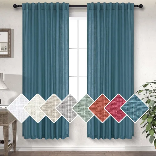 Vista 48 de Cortinas de lino crema de 102 pulgadas de largo para sala de estar, dormitorio, 2 paneles con bolsillo con pestaña trasera, filtro de luz, cortina