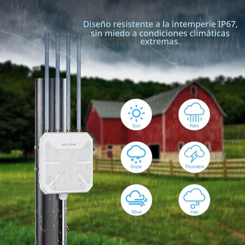 Vista 2 de WAVLINK AX3000 Extensor WiFi 6 para exteriores de largo alcance, punto de acceso inalámbrico para exteriores, PoE activo, antenas 4x8dBi, funciona