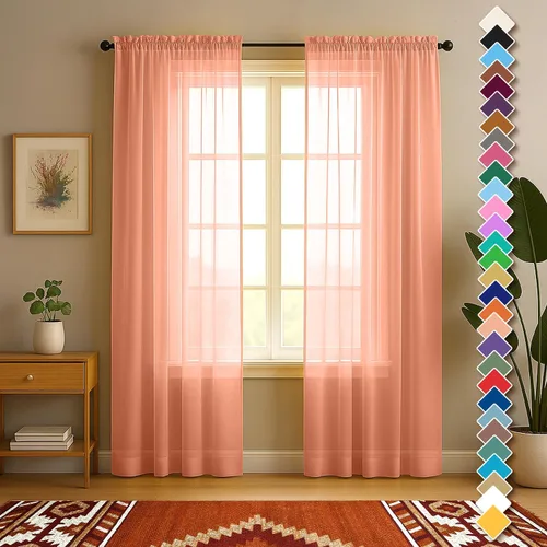 Vista 20 de YHSF Cortinas traslúcidas – Juego de 2 paneles para decoración del hogar – Elegantes cortinas de gasa sólida con bolsillo para barra para Beige