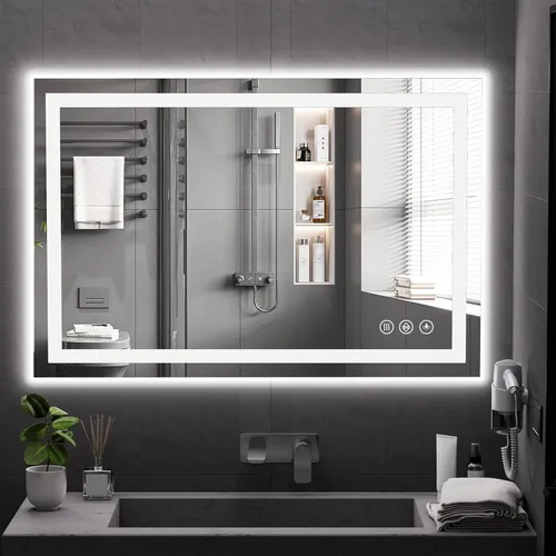 Vista 16 de Koonmi - Espejo de baño LED de 32 x 24 pulgadas, con luz trasera + luz frontal, espejo de baño LED con luces para pared, 3