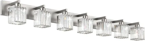 Vista 12 de Aipsun Accesorios de Iluminación para Baño Luz de Tocador de Cristal Negra y Dorada de 6 Luces Accesorios de Iluminación para Tocador