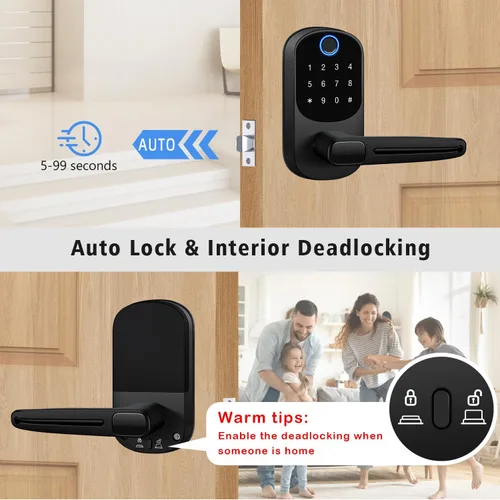 Vista 3 de Cerradura de puerta con teclado con asa, cerraduras de puerta de entrada sin llave, perilla inteligente de huellas dactilares inteligentes