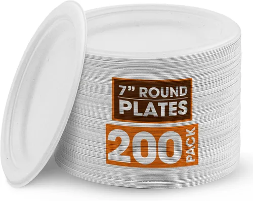 Vista 12 de Cheer Collection Platos biodegradables de 7 pulgadas, platos de papel 100% compostables, platos desechables ecológicos para alimentos calientes