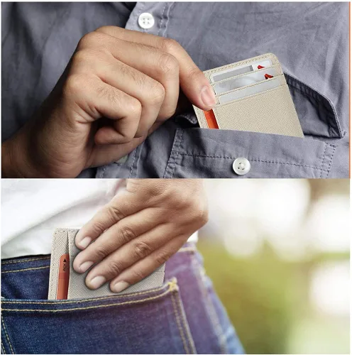 Vista 7 de GH Gold Horse Slim RFID - Soporte para tarjetas con sistema de bloqueo, billetera de cuero de bolsillo frontal minimalista para mujer