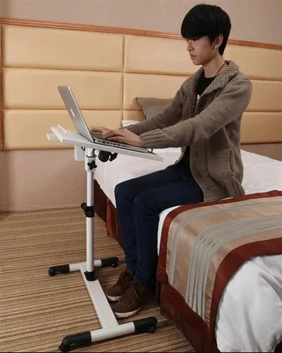 Vista 2 de Mesa de cama con ruedas, ajustable y rodante, para computadora portátil, escritorio, bandeja de hospital, mesa para sofá, silla, mesa auxiliar