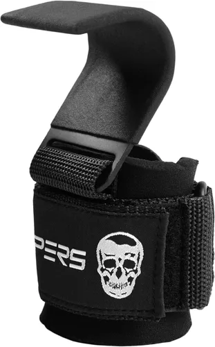 Vista 6 de Ganchos para levantamiento de pesas Gymreapers (par), correas de muñeca de potencia resistentes con soporte de agarre para la mano