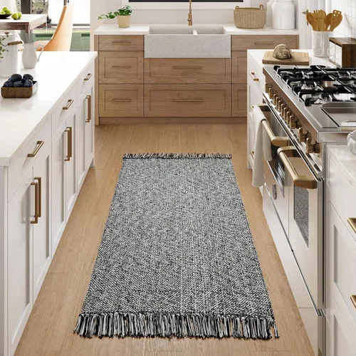 Vista 83 de Collive Alfombra de Baño Negra, 2' x 3' Tejida a Mano Lavable Alfombras Pequeñas de Cocina, Alfombra de Entrada Reversible de Algodón Alfombra